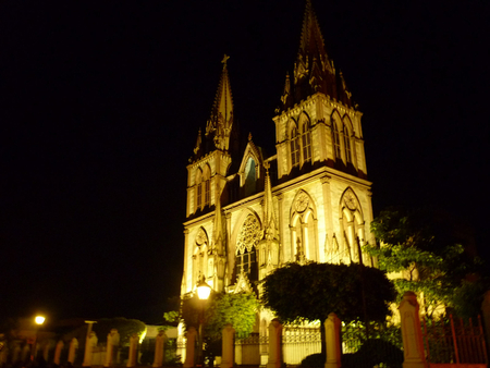 El Carmen Church - El Salvador - city, architecture, nocturne, lights