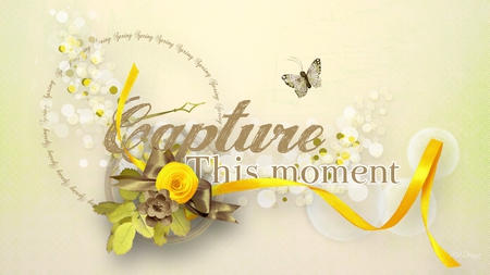 Capture Spring - fresh, ribbon, butterfly, flowers, spring, yellow, season