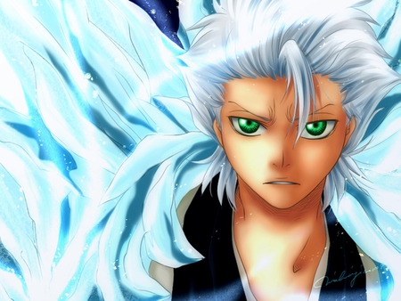 Hitsugaya Toushirou - green eyes, toushirou, white hair, shinigami, anime, toushirou hitsugaya, male, bleach, toshiro, ice, hitsugaya toushirou