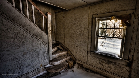 Abandoned Place - rundown, stairs, old house, window