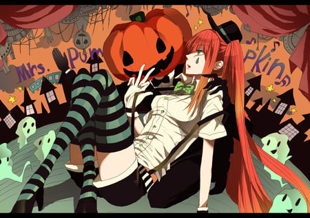 Happy Halloween - smile, anime, cute, thighhighs, halloween, happy