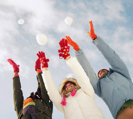 Happy Times - times, people, red, snow, beautiful, playing, gloves, happy