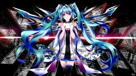 Hatsune Miku - hatsune miku, girl, twintails, anime girl, aqua hair, kawai, cool, vocaloid, anime, cute, dress