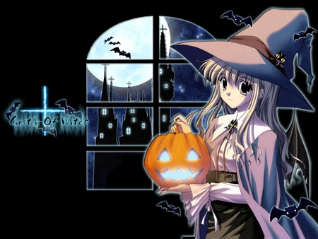 Castle Of Witch Halloween - halloween, witch, pumpkin, girl, anime, cute