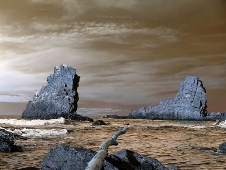 Sinemorec - black, rocks, water, beauty, beautiful, photo, dark, sky, clouds, photography, sea, nature, bulgaria