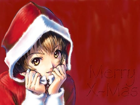 Anime Christmas - anime, cute, girl, red