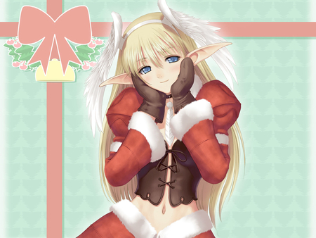 Christmas Elf - girl, red, anime, cute, blonde