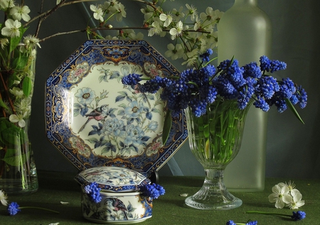 still life - pretty, elegantly, blue, amazing, great, spring, photo, flowers, nice, vase, delicate, water, beautiful, photography, chinese porcelain, beauty, colors, lovely, cool, still life, flower, petals, bouquet, harmony, season, cup