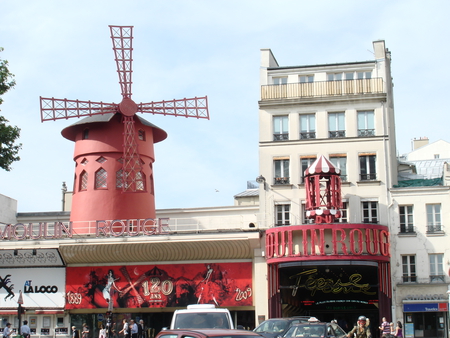 Paris Vacation 8 Moulin Rouge since 1889 - clouds, France, moulin rouge, Paris, Houses, red, green