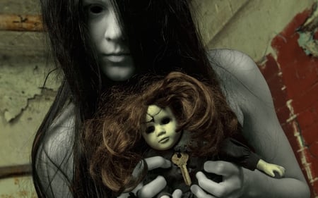 Creepy Ghost - ghost, doll, abstract, girl, creepy, hair, beautiful, fantasy