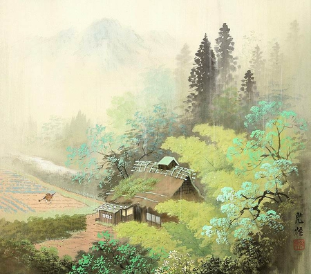 Koukei Kojima. rain - painting, nature, art, green, koukei kojima