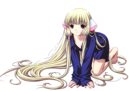 Chii - chii, moe, long hair, chobits, pajamas, kawaii, no bottom, cute, blonde