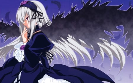 Rozen Maiden Girl - white, girl, dark, anime, wings, cute, dress