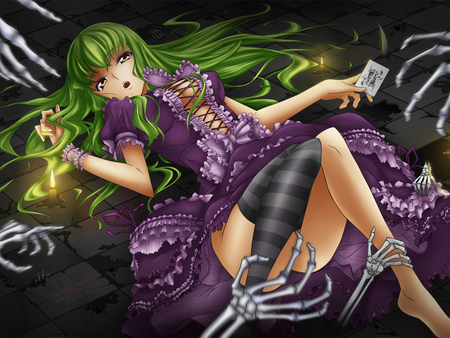 Code Geass - skeleton, cute, hand, anime, girl, green