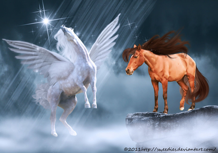 wingless - wings, white, horse, brown, animals, fantasy, lovely, abstract