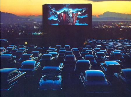 Back in the 50's - screen, cars, outdoor theater, fifties, night, parking lot