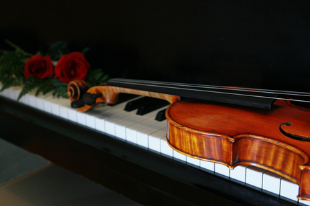 Romance & Music - roses, piano, music, violin, romance