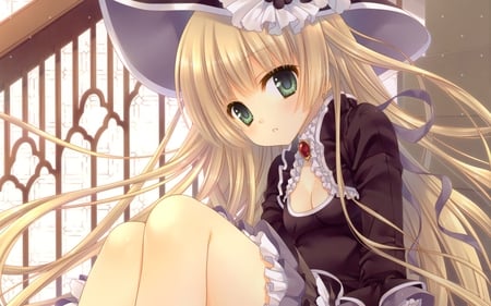 Victorique de broix - wide screen, sexy, hot, girl, blond, gosick, lovely eyes, anime, blush, cute, dress