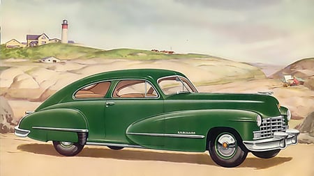 1946 Cadillac Lighthouse art - automobiles, art, vintage, cars, cadillac