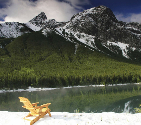 Enjoy the beauty of Nature ... - trees, hills, snow, couch, chair, recliner, river, views, nature, green, chaise, deck, sky