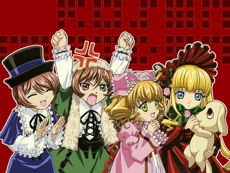 Rozen Maiden Girls - girls, brown, dog, red, anime, cute, blonde