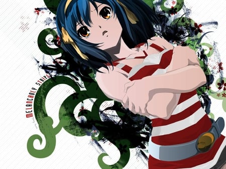 The Melancholy of Haruhi Suzumiya - white, stripe, girl, anime, cute