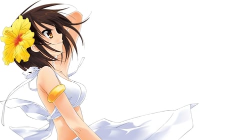 The Melancholy of Haruhi Suzumiya - white, girl, anime, cute, flower