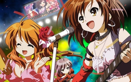 The Melancholy of Haruhi Suzumiya - girls, singing, anime, cute, perform