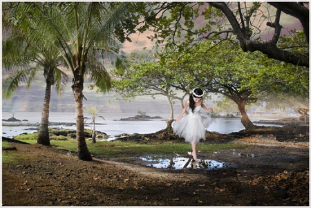 aloha - lake, water, lovely, trees, girl, nature