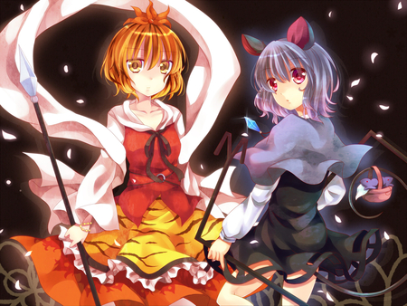 Nazrin & Shou - girls, tail, animal ears, kawai, red eyes, touhou, nazrin, mousegirl, toramaru shou, ikeda hazuki, anime, cute, short hair, gray hair