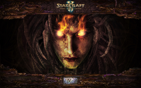 starcraft 2 - witch, widescreen, fire, eyes, starcraft 2, flame, starcraft, dark