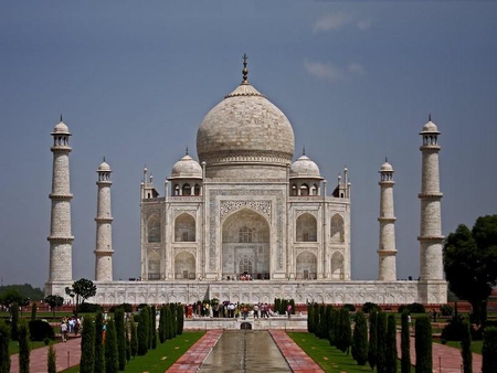 Taj Mahal, Agra - sky, building, taj, bushes