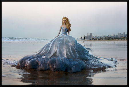 waiting... - beach, girl, 3d, fantasy, dress