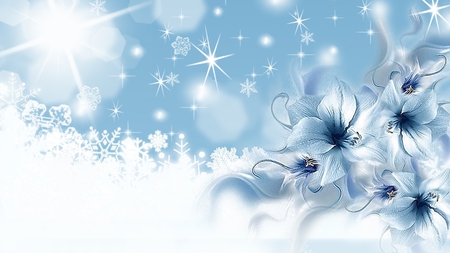 Winters Blue Beauty - winter, snowflakes, blue, snow, stars, firefox persona, flowers, christmas, glow, holiday