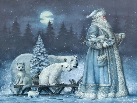 VINTAGE CHRISTMAS CARD - nick, card, santa, st, snow