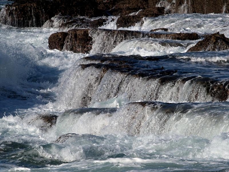 False Bay, on the Rocks - rock, rapid, water, falls