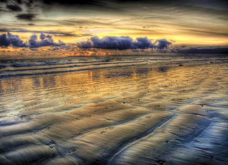 Sunset-HDR - pretty, scenery, blue, amazing, beach, landscape, great, sunrise, steps, reflection, sand, view, hdr, nice, sky, sun, clouds, water, beautiful, photography, sea, beauty, colors, lovely, cool, ocean, nature, sunset, waves