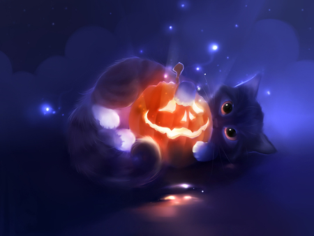 Cat and pumpkin