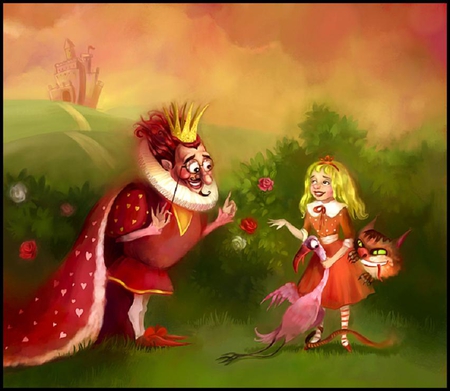 king and alice - red, king, fantasy, nice, alice, abstract