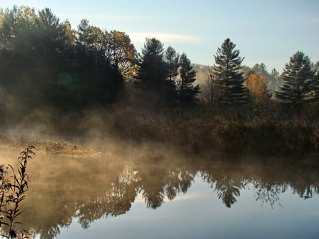 November - lakes, water, landscape, beauty, misty, sky, reflection, november, image, fog, trees, nature