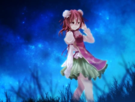 Kasen Ibara - kawaii, blue, eyes, night, lovely, pink, hair, ibara kasen, gren, gras, touhou, rose, cute, adorable