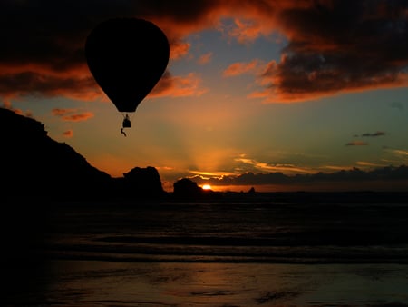 The_Great_Escape - sunset, nature, balloon, man, sky