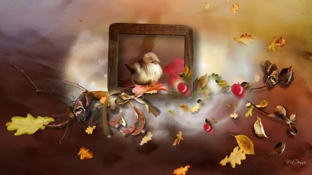 Fall Justification - fall, bird, apples, autumn, brown, firefox persona, leaves