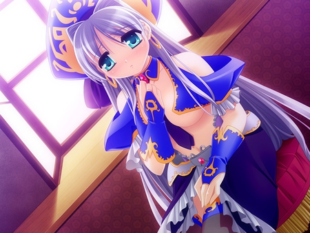 magician - skin, worried, skirt, blue, beautiful, blue suit, magician, kawai