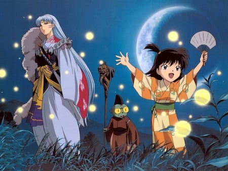 Inuyasha - moon, night, fan, inuyasha