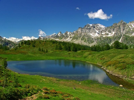 A Quiet Place - sky, water, mountain, grass