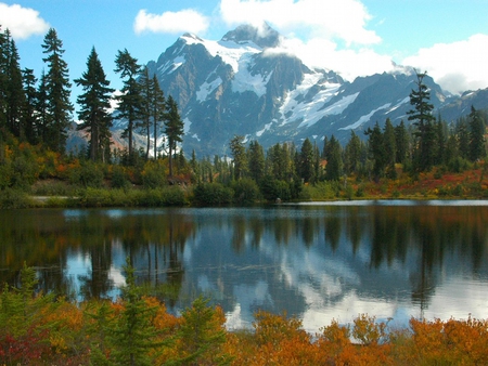 Mt. Shukson - sky, lake, trees, mountain