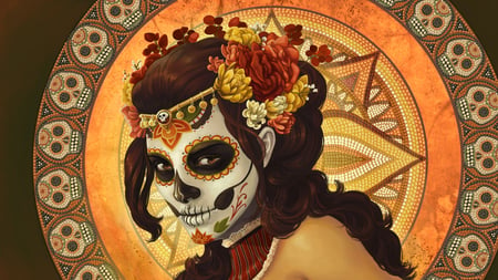 Dia de los Muertos - woman, skull, mexico, sculls, fantasy, november 2, dead, holiday, flowers