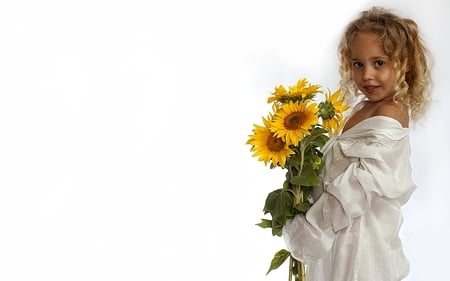 Linda's Card - curls, sunflowers, young, girl