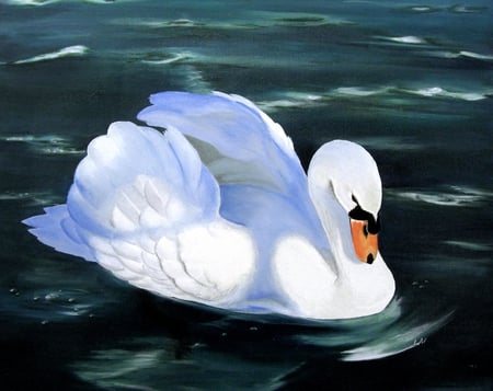 The-Swan-painting - white, paint, swan, swim, art, kanvas, 3d, texture